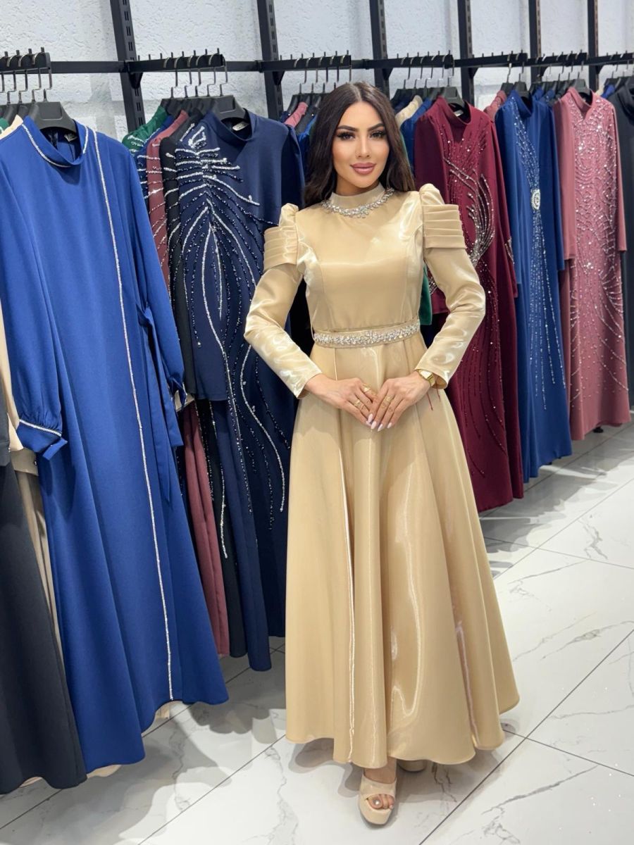 Janjan Saten Taş Detaylı Pembe Abiye Elbise